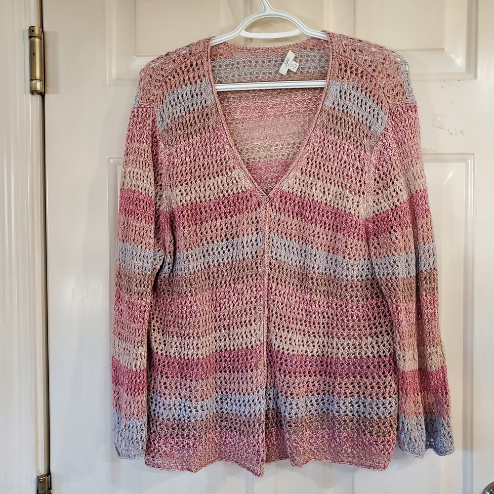 J. Jill Womens Open Weave Ombre Crochet Cardigan Size XL Lightweight Cotton Knit - Picture 9 of 9